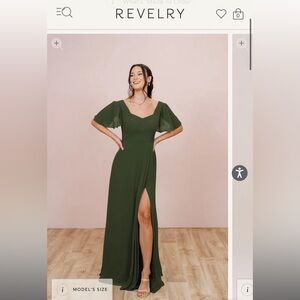 Revelry Bridesmaid Madeline Convertible Chiffon Dress Deep Olive Green Size 6